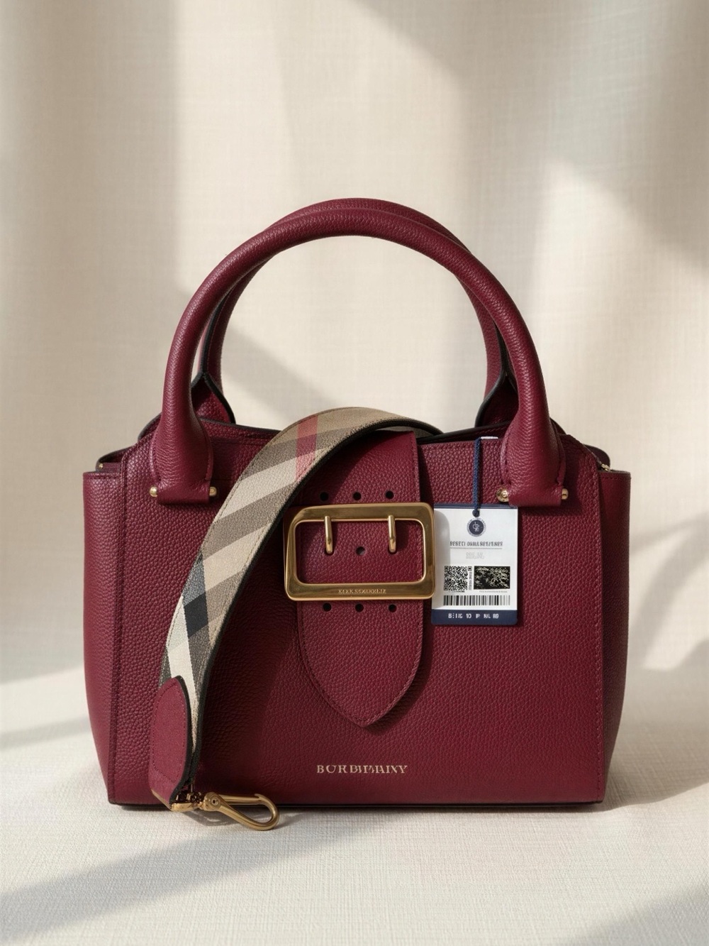 Burberry Red Leather Top-Handle Satchel with Gold Buckle